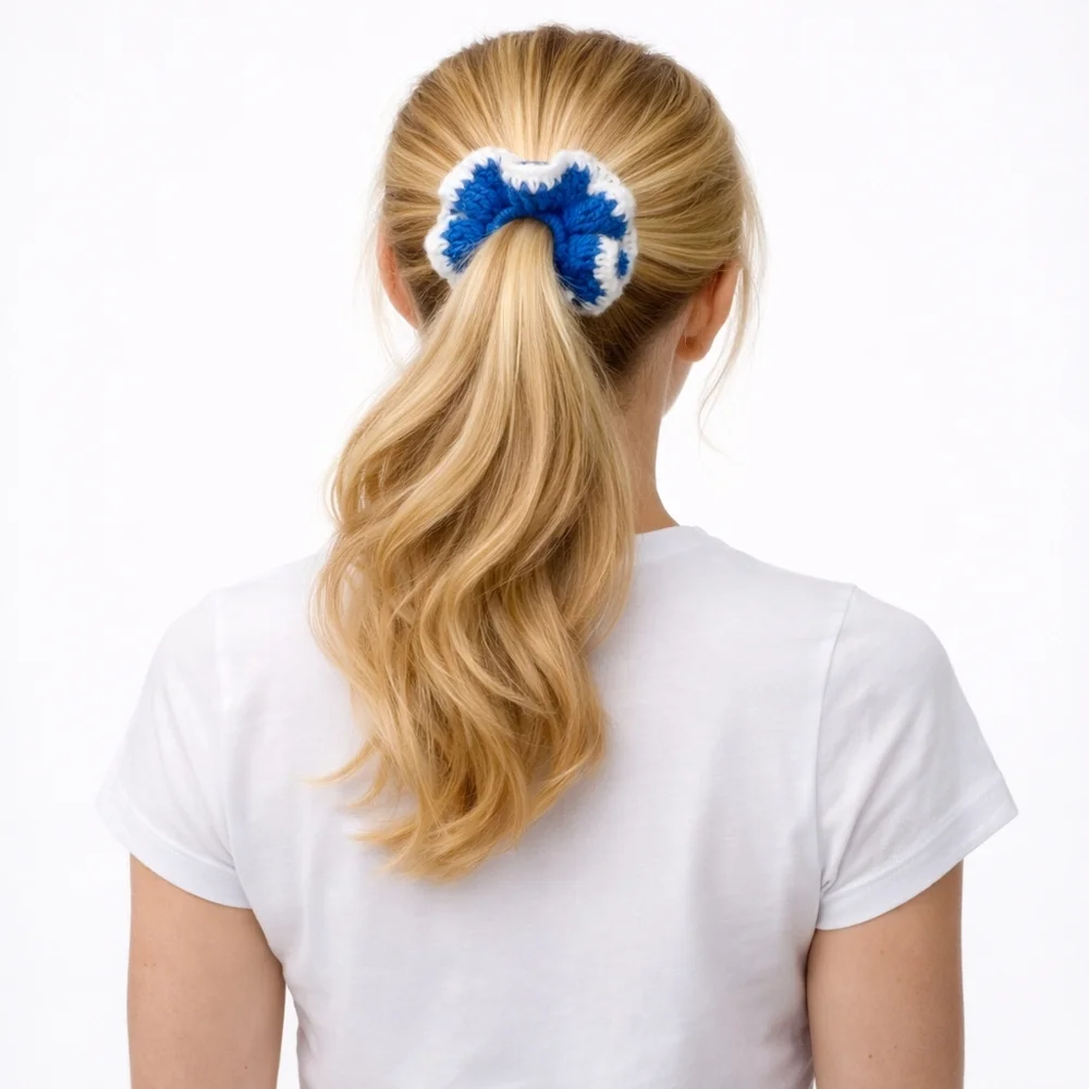 Handmade Large Textured Crocheted Scrunchies Ponytail Holder Hair Tie - New